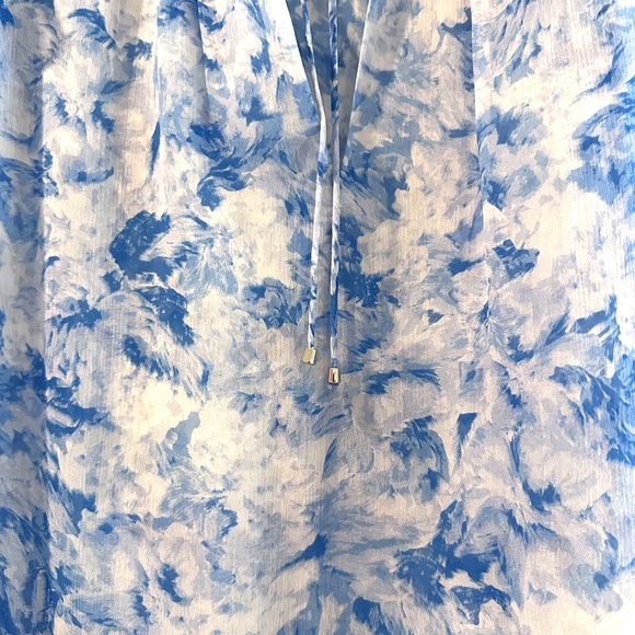 Intermix Blue & White Floral Silk Ruffle Sleeveless Blouse Top with Tie Front S - Picture 7 of 7